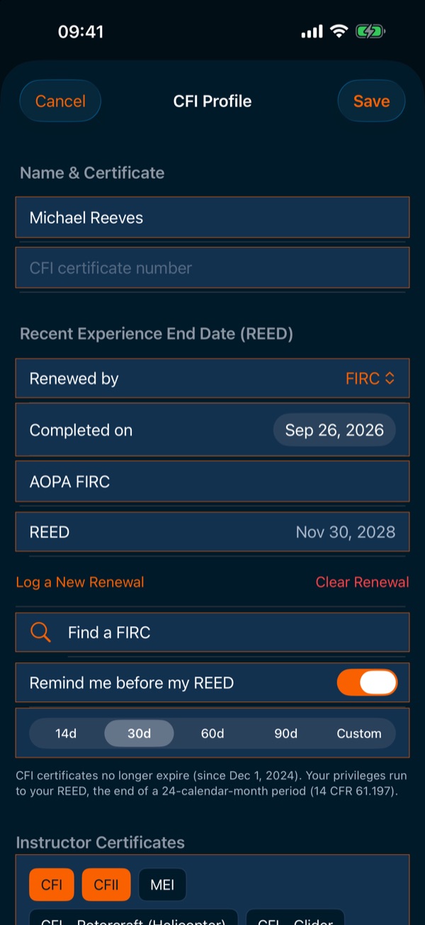 CFI Profile with REED tracking